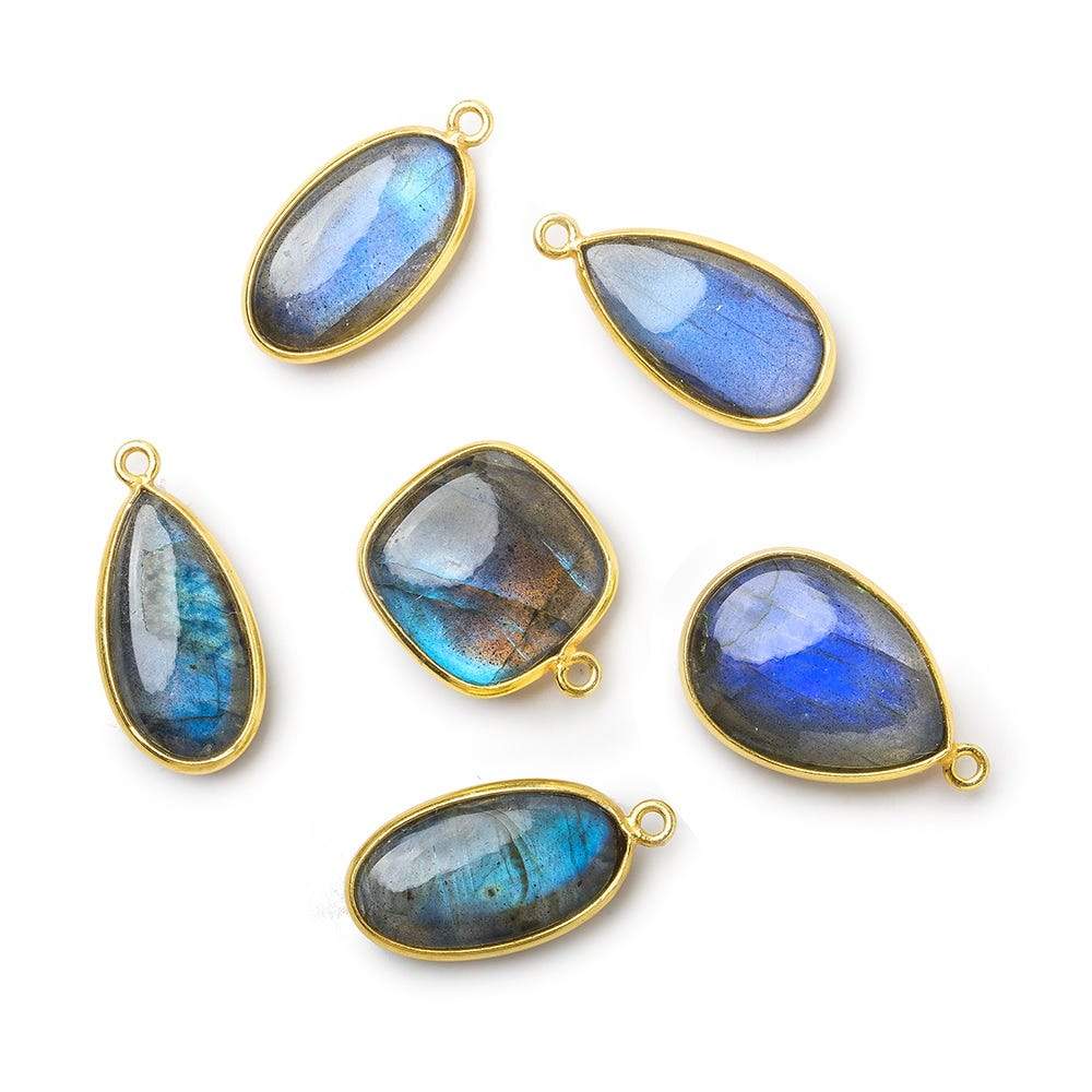 20x11-16x16mm Vermeil Bezel Labradorite Plain Mixed Shape Pendant Set of 6 pieces - Beadsofcambay.com