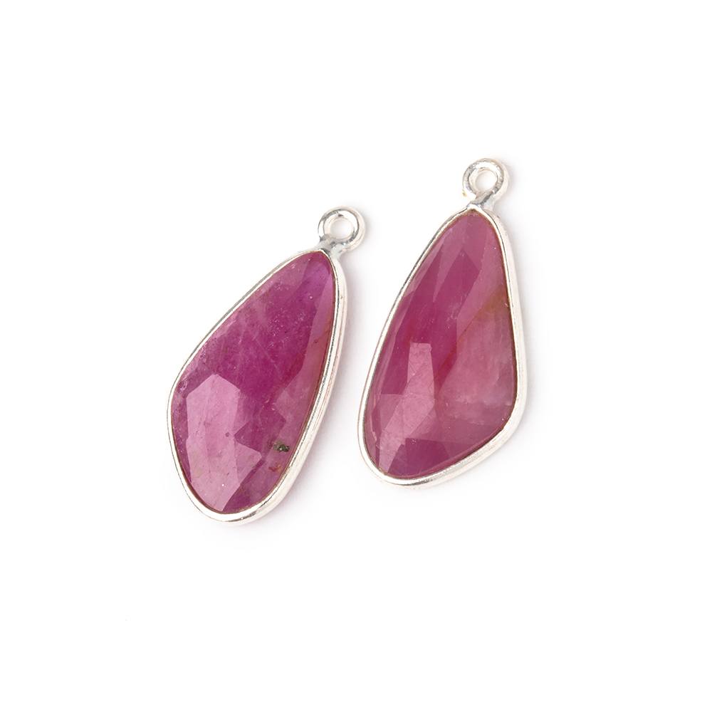 20x11mm .925 Silver Bezel Ruby Faceted Freeform Set of 2 Pendants - Beadsofcambay.com