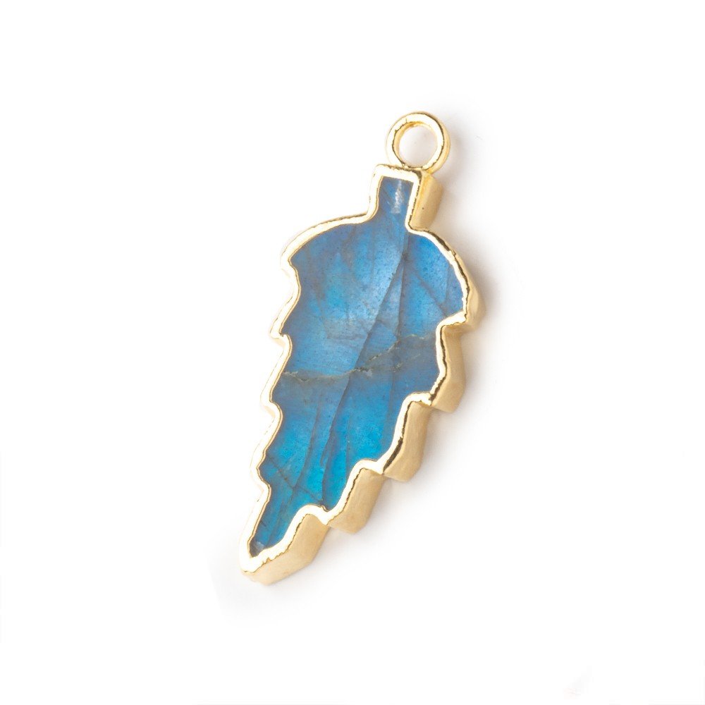 20x11mm Gold Leafed Labradorite Feather Focal Pendant 1 piece - Beadsofcambay.com