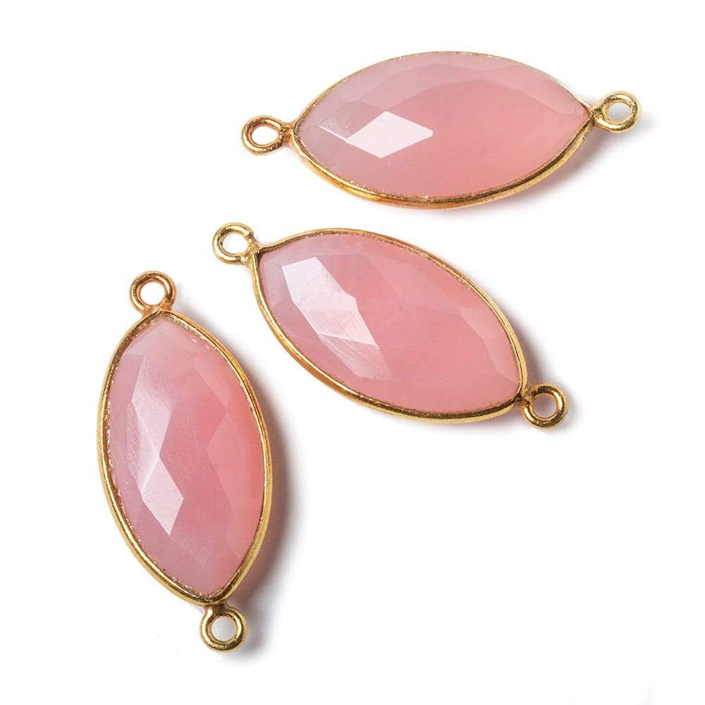 20x11mm Vermeil Bezel Petal Pink Chalcedony Marquise Connector 1 piece - Beadsofcambay.com