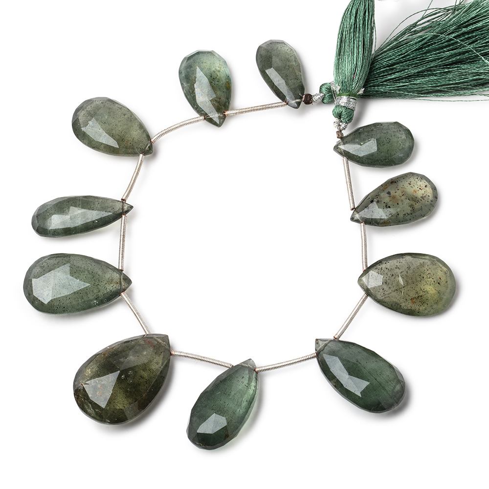 20x12-28x19mm Moss Aquamarine Faceted Pear Beads 8 inch 11 pieces AA - Beadsofcambay.com