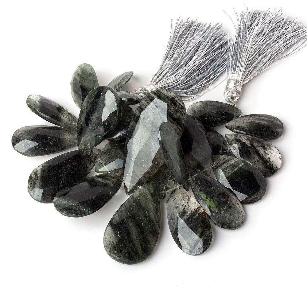 20x12-38x19mm Dark Green Moss Quartz Faceted Pear Beads 5 inch 23 pieces - Beadsofcambay.com