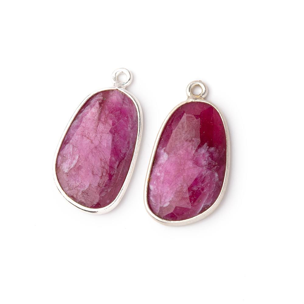 20x12mm .925 Silver Bezel Ruby Faceted Freeform Set of 2 Pendants - Beadsofcambay.com