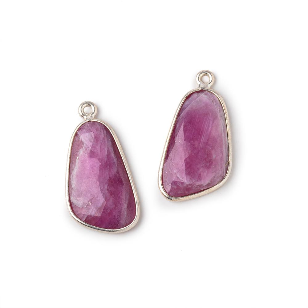 20x12mm .925 Silver Bezel Ruby Faceted Freeform Set of 2 Pendants - Beadsofcambay.com