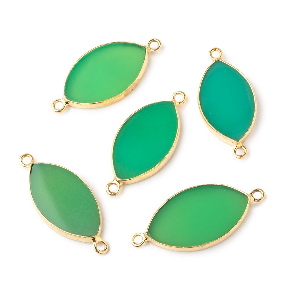 20x12mm Vermeil Bezel Green Onyx plain marquise Connector 1 piece - Beadsofcambay.com