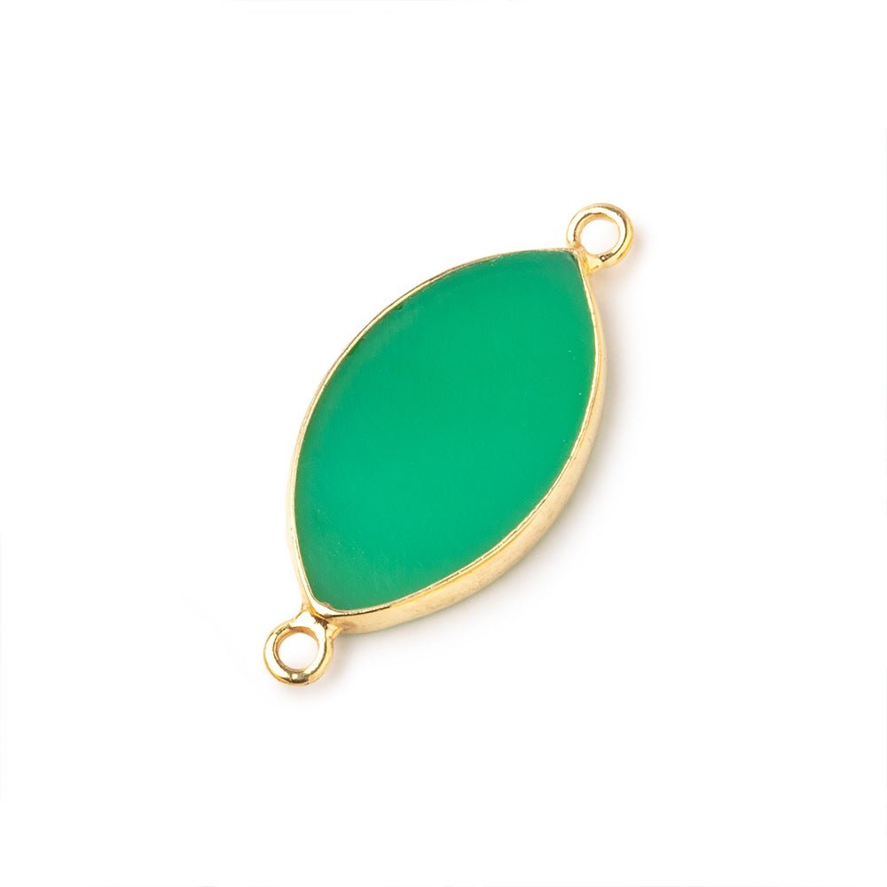 20x12mm Vermeil Bezel Green Onyx plain marquise Connector 1 piece - Beadsofcambay.com