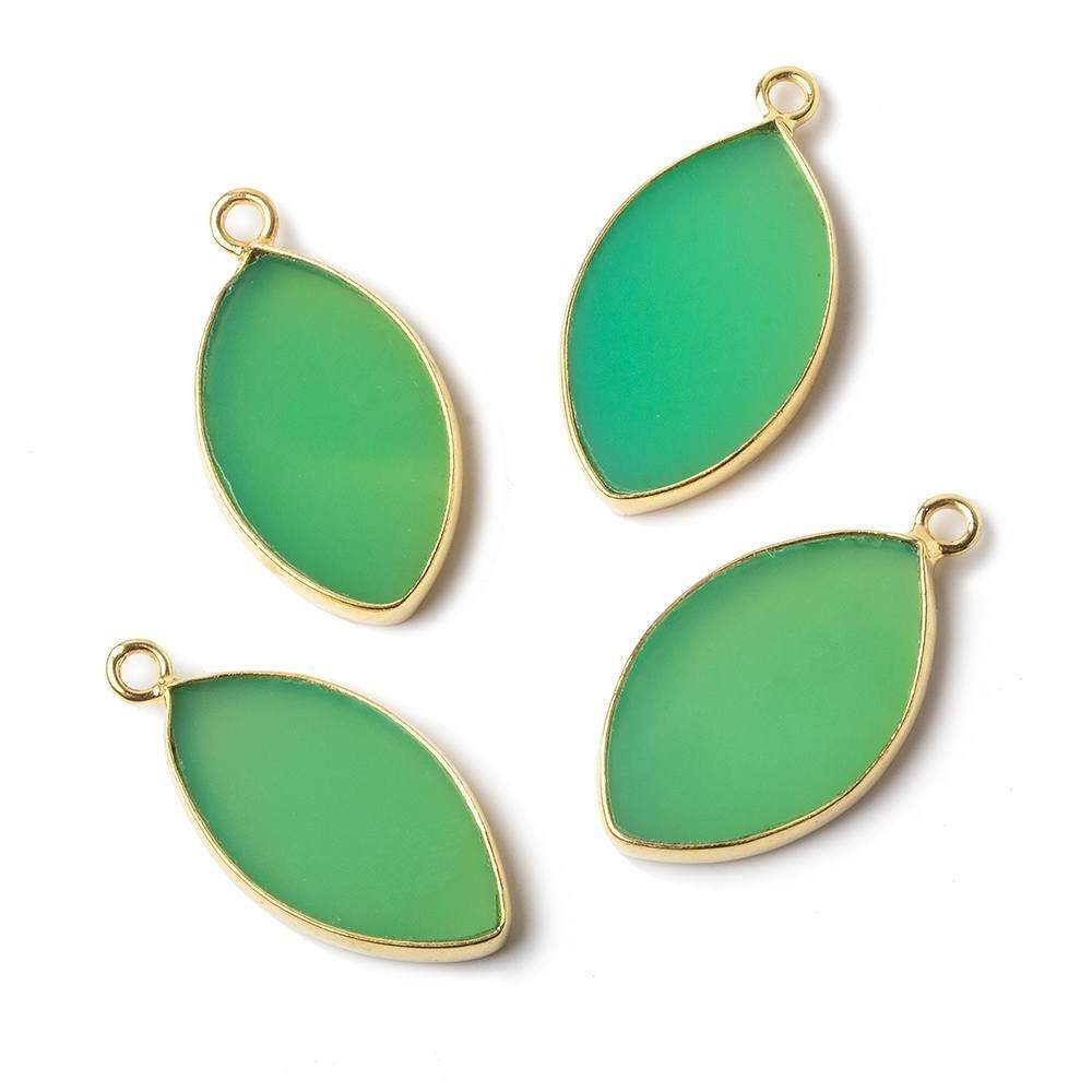20x12mm Vermeil Bezel Green Onyx plain marquise Pendant 1 piece - Beadsofcambay.com