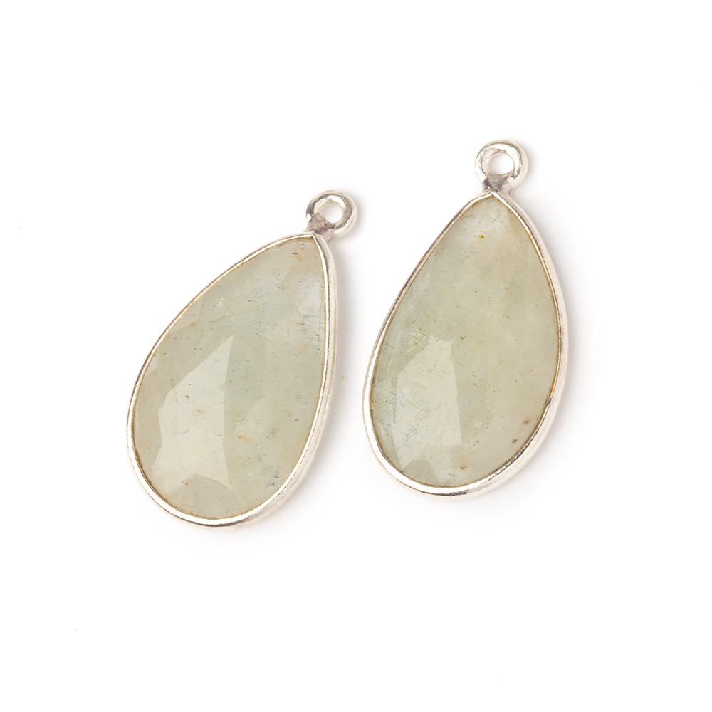 20x13mm .925 Silver Bezel Beryl Faceted Freeform Set of 2 Pendants - Beadsofcambay.com