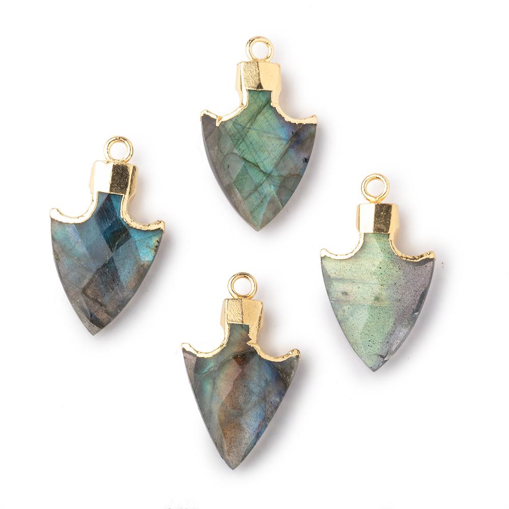 20x13mm Gold Leafed Labradorite Faceted Arrowhead Focal Pendant 1 piece - Beadsofcambay.com