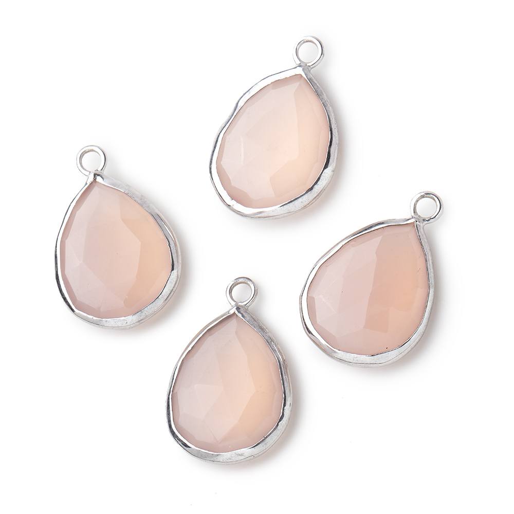 20x13mm Silver Bezeled Pink Chalcedony faceted Pear Focal Pendant 1 piece - Beadsofcambay.com