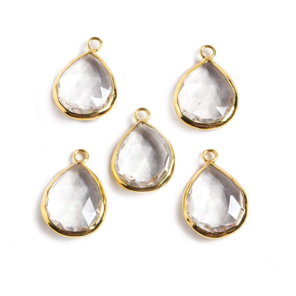 20x13mm Vermeil Bezeled Crystal Quartz faceted Pear Focal Pendant 1 piece - Beadsofcambay.com