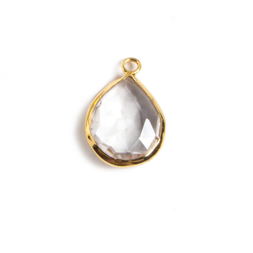 20x13mm Vermeil Bezeled Crystal Quartz faceted Pear Focal Pendant 1 piece - Beadsofcambay.com