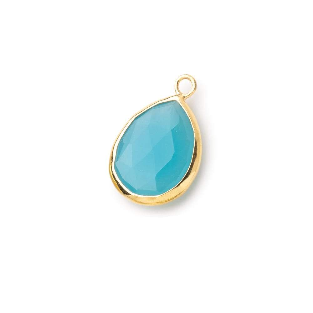 20x13mm Vermeil Bezeled Santorini Blue Chalcedony faceted Pear Focal Pendant 1 piece - Beadsofcambay.com