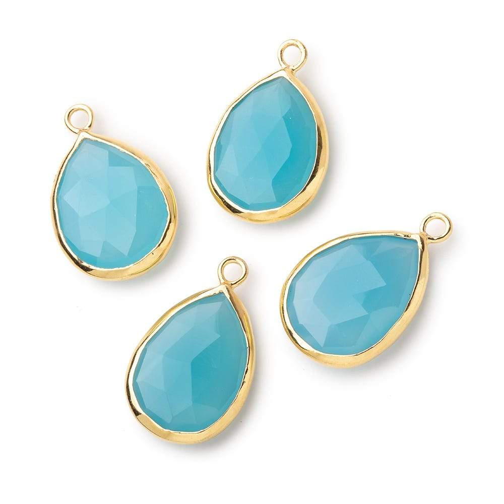 20x13mm Vermeil Bezeled Santorini Blue Chalcedony faceted Pear Focal Pendant 1 piece - Beadsofcambay.com