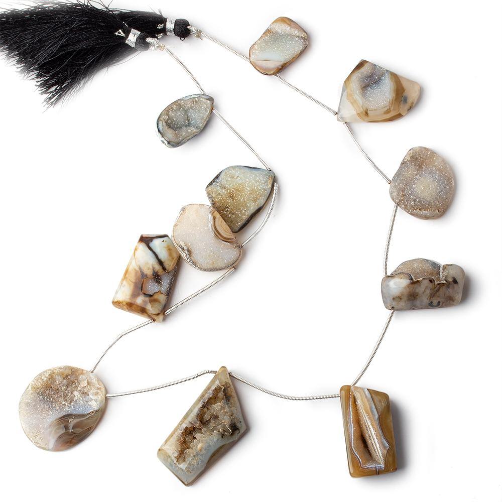 20x14-34x17mm Natural Tri-color Agate Drusy Freeform Beads 11 pieces - Beadsofcambay.com