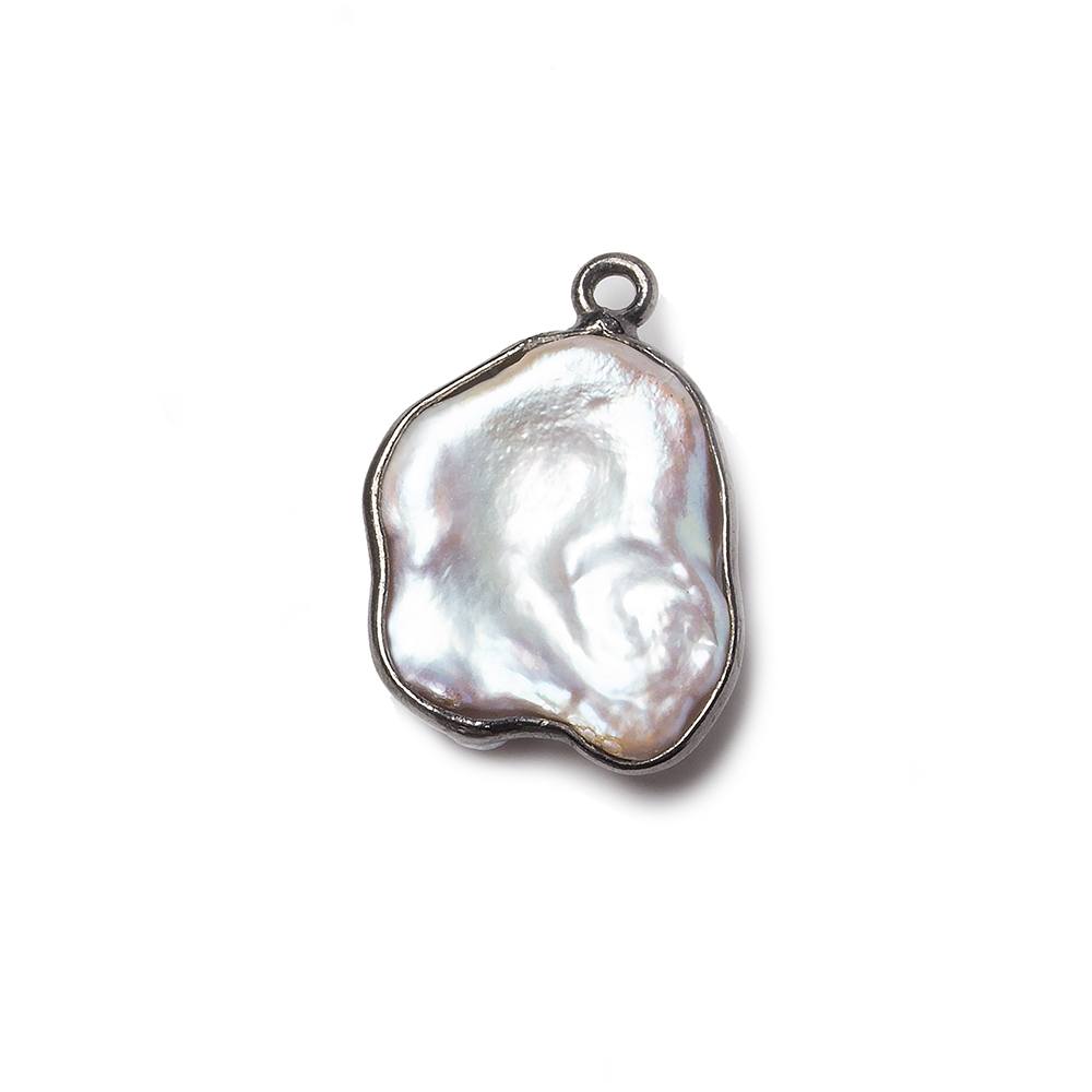 20x14mm Black Gold Bezeled Rose' White Keshi Pearl Pendant 1 piece - Beadsofcambay.com