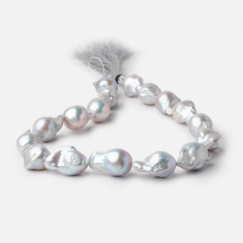 20x15-27x14mm Silver Ultra Baroque Freshwater Pearls 16 inch 17 pieces AA - Beadsofcambay.com