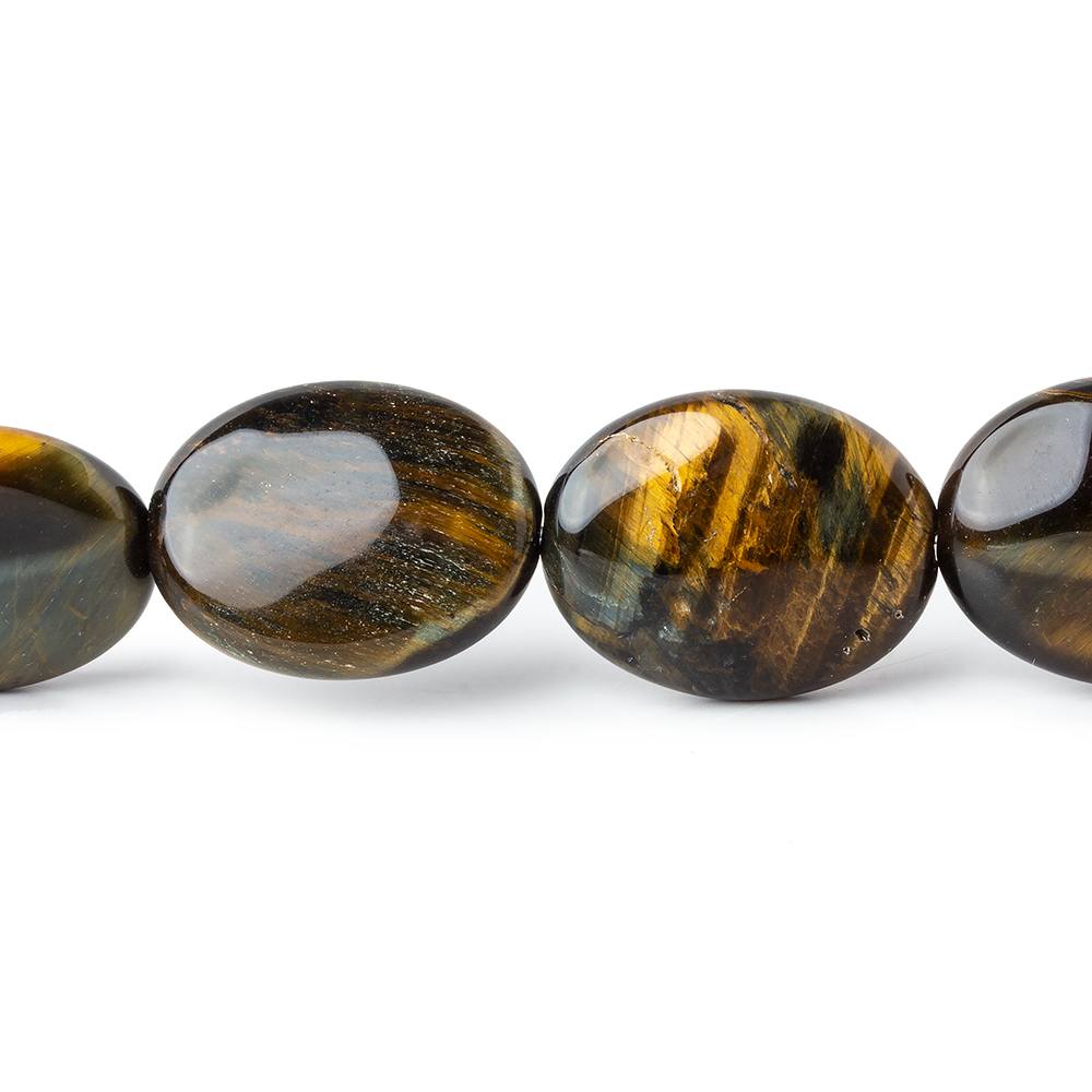20x15mm Black Tiger's Eye straight drilled plain ovals 15.5 inch 19 pieces A - Beadsofcambay.com