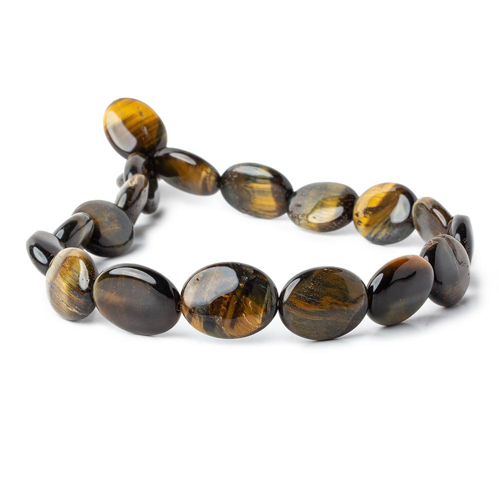 20x15mm Black Tiger's Eye straight drilled plain ovals 15.5 inch 19 pieces A - Beadsofcambay.com