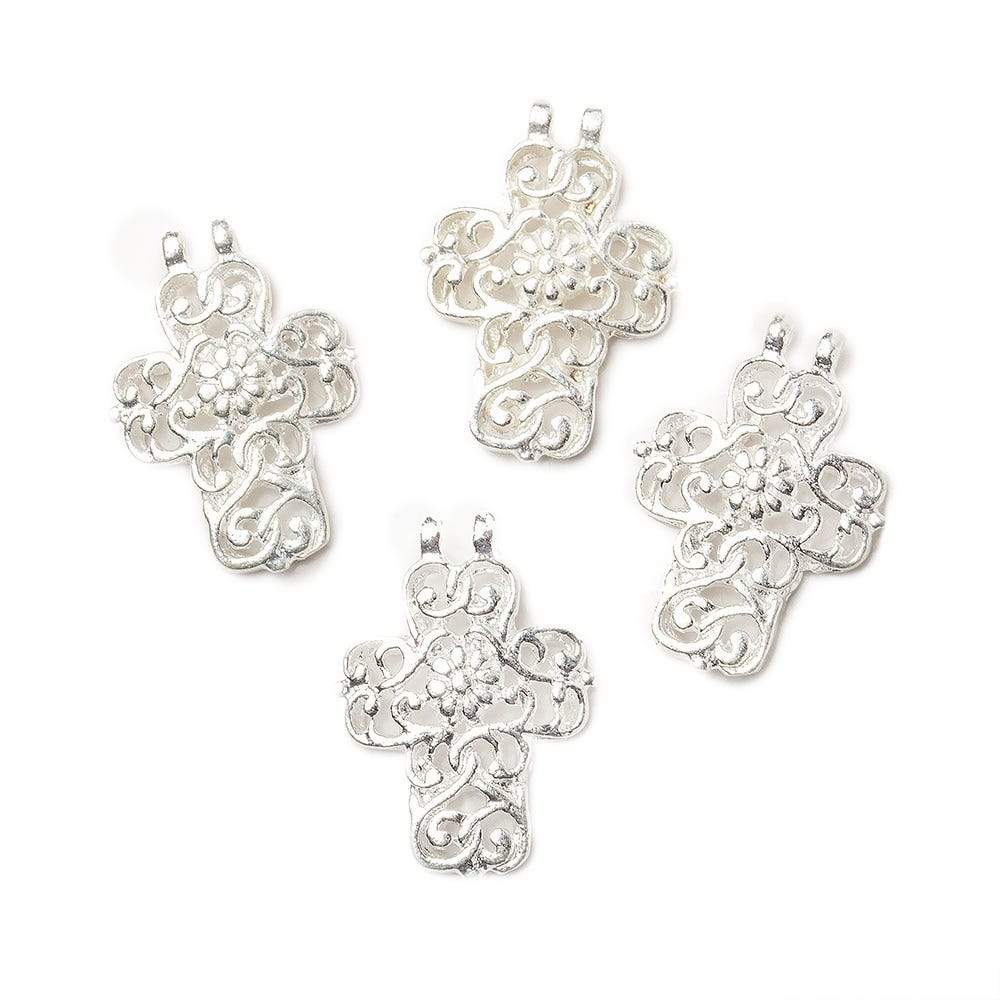 20x15mm Sterling Silver plated Filigree Cross Charm Set of 4 - Beadsofcambay.com