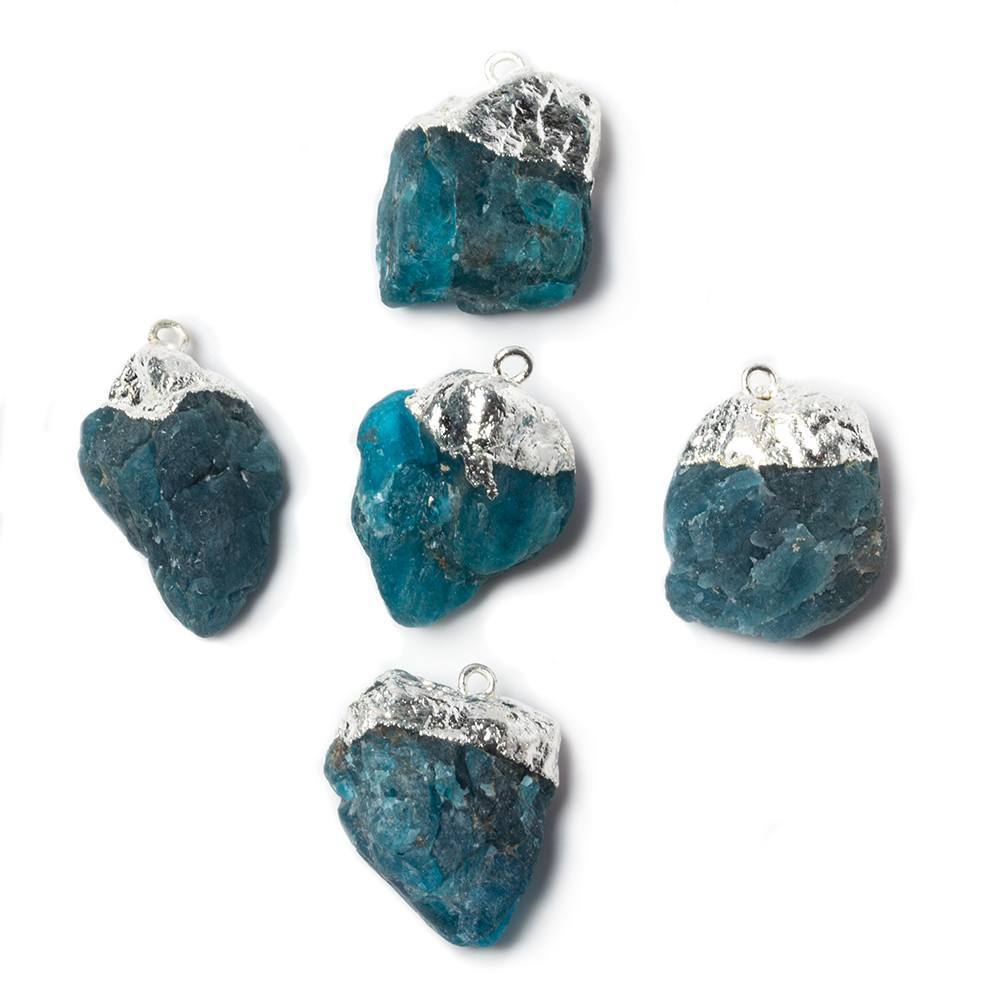 20x15mm to 22x13mm Silver Leaf Neon Blue Apatite Natural Crystal Pendant Set of 5 - Beadsofcambay.com