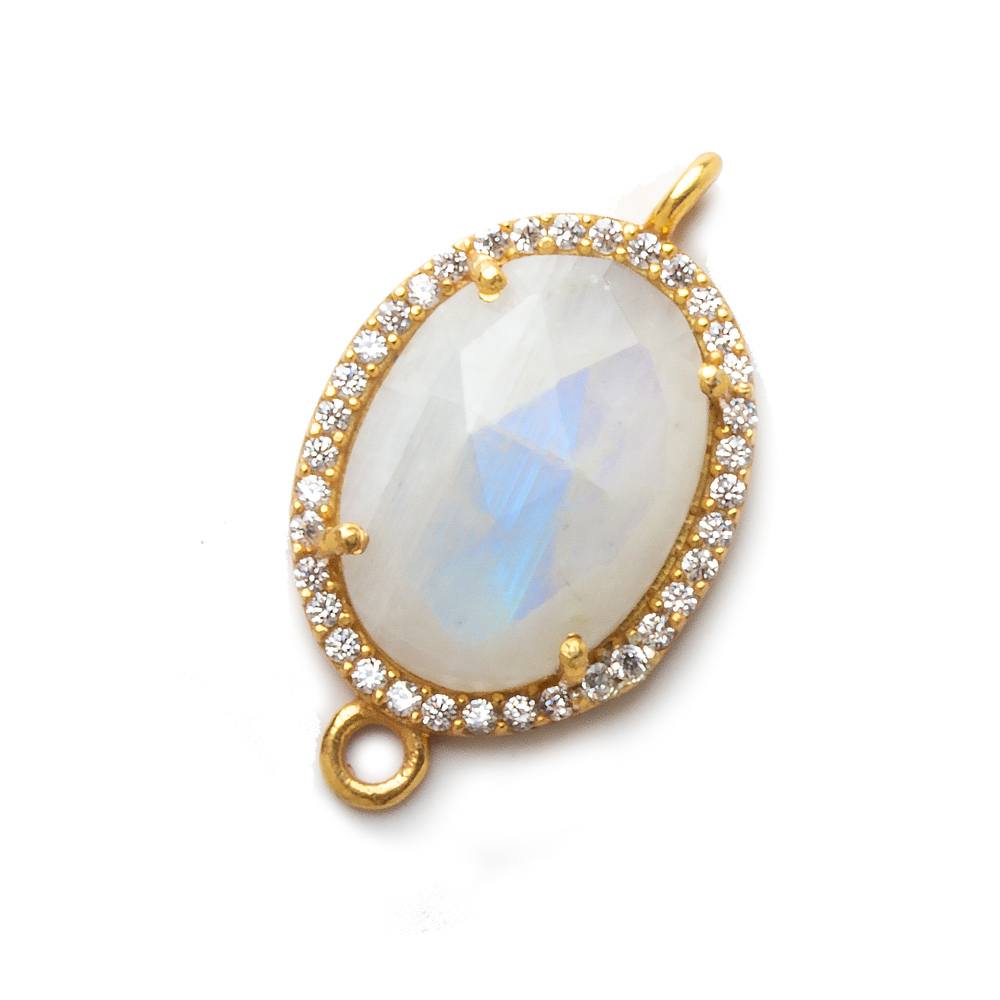 20x15mm Vermeil CZ Bezel Rainbow Moonstone Oval Connector 1 piece - Beadsofcambay.com