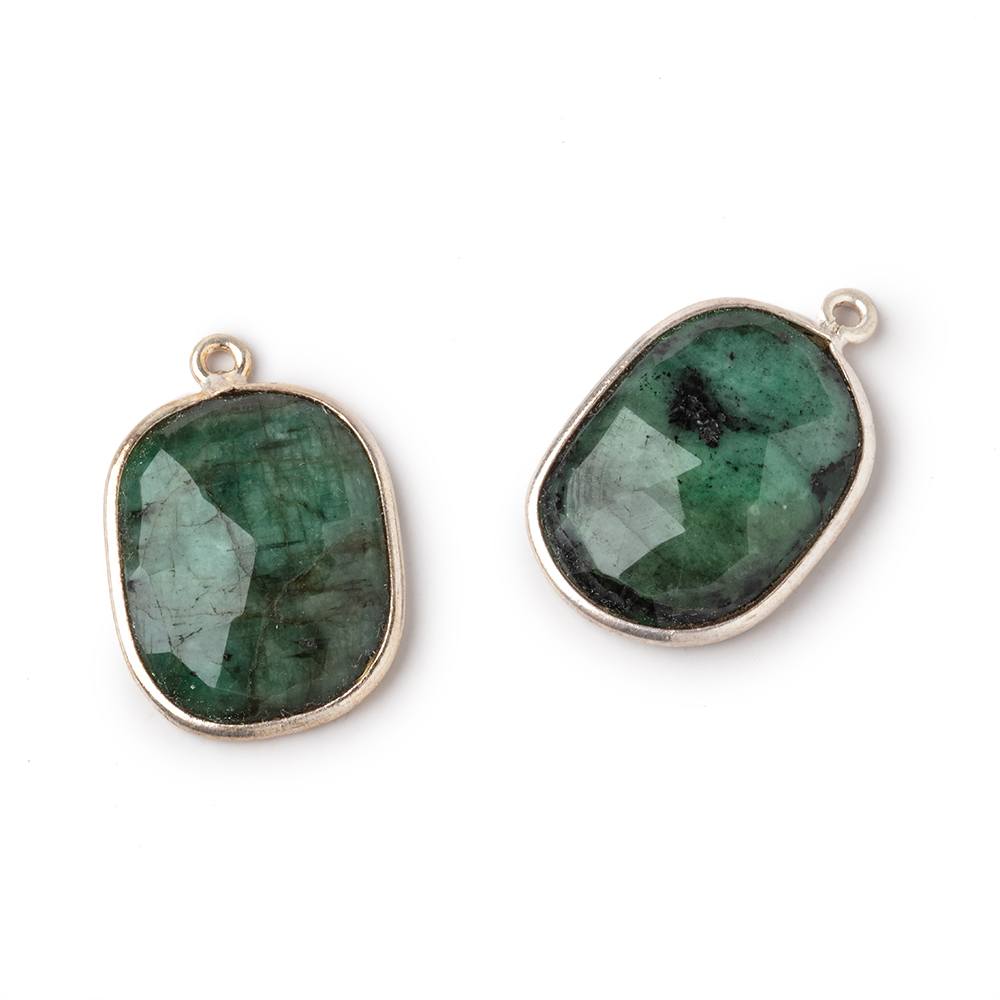 20x16mm .925 Silver Bezel Emerald Faceted Freeform Set of 2 Pendants - Beadsofcambay.com