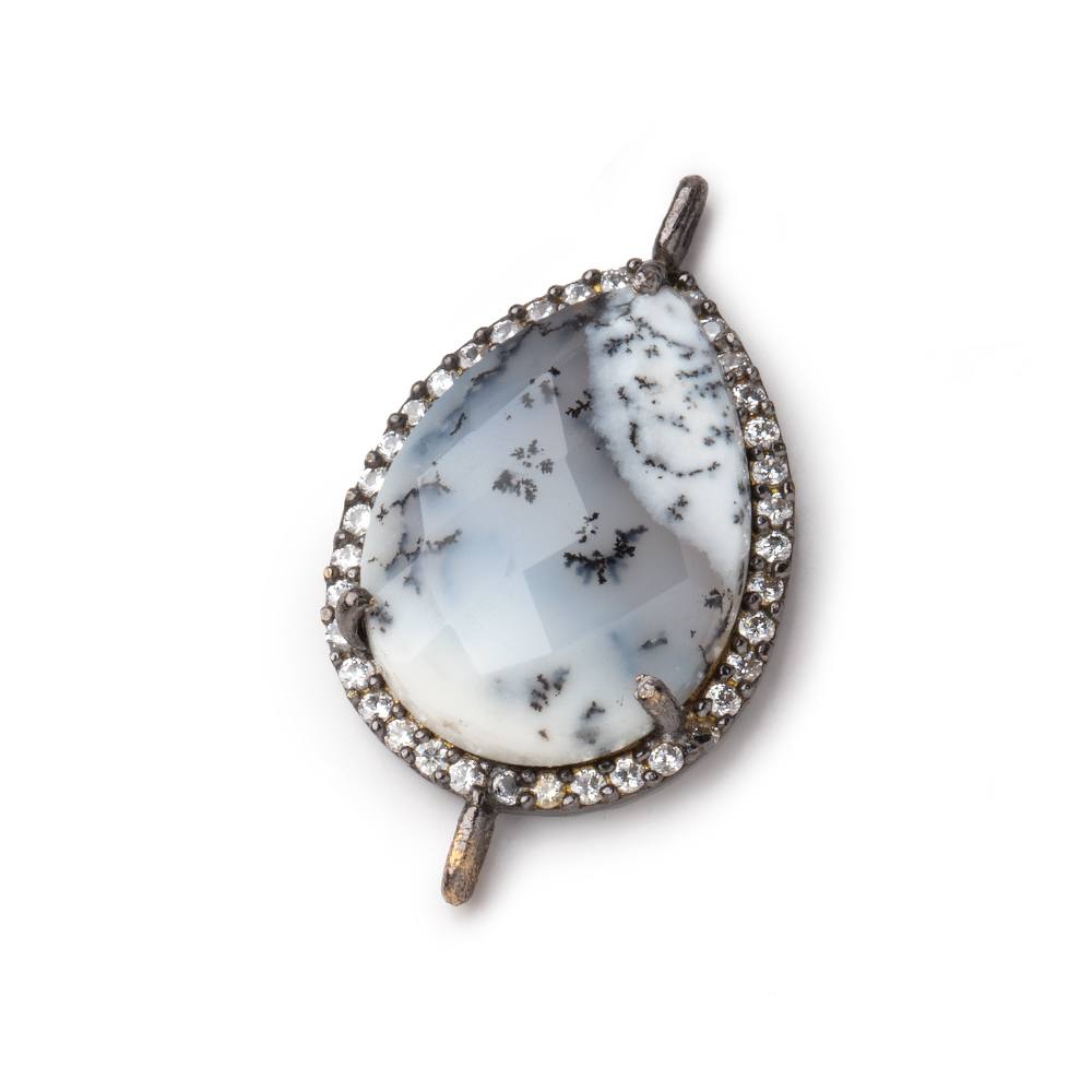 20x16mm Black Gold CZ Bezel Dendritic Opal Connector 1 Focal Bead - Beadsofcambay.com