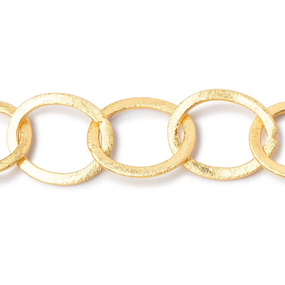 20x17mm 22kt Gold plated Brushed Oval Link Chain - Beadsofcambay.com