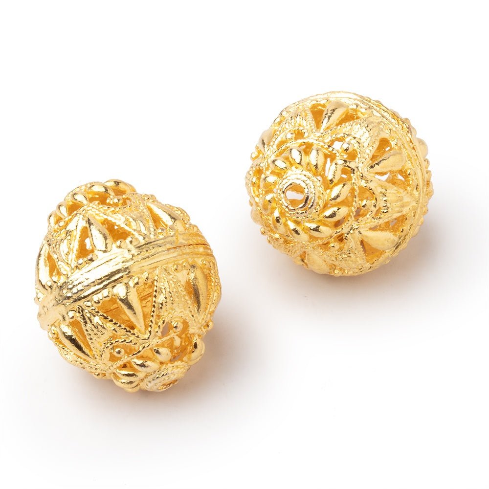 20x17mm 22kt Gold Plated Copper Filigree BiCone Set of 2 Beads - Beadsofcambay.com