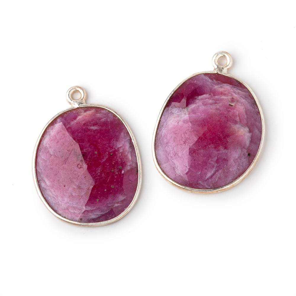 20x17mm .925 Silver Bezel Ruby Faceted Freeform Set of 2 Pendants - Beadsofcambay.com