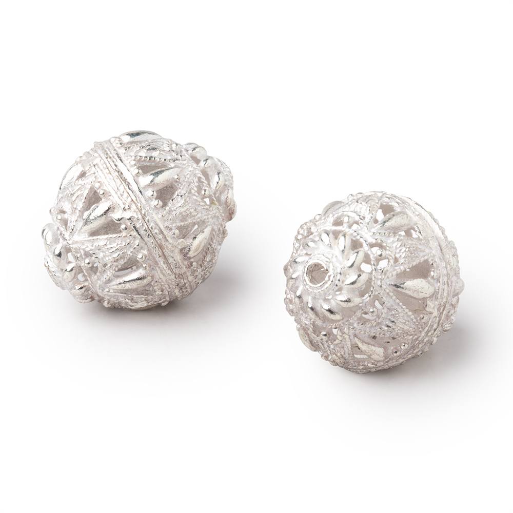 20x17mm Sterling Silver plated Copper Filigree BiCone 8 inch 10 beads - Beadsofcambay.com