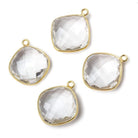 20x17mm Vermeil Bezeled Crystal Quartz faceted square Pendant 1 piece - Beadsofcambay.com