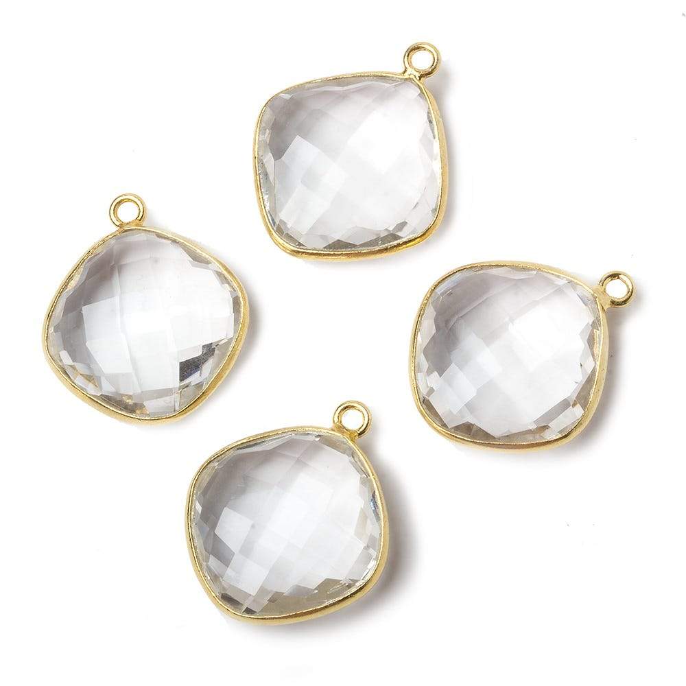 20x17mm Vermeil Bezeled Crystal Quartz faceted square Pendant 1 piece - Beadsofcambay.com