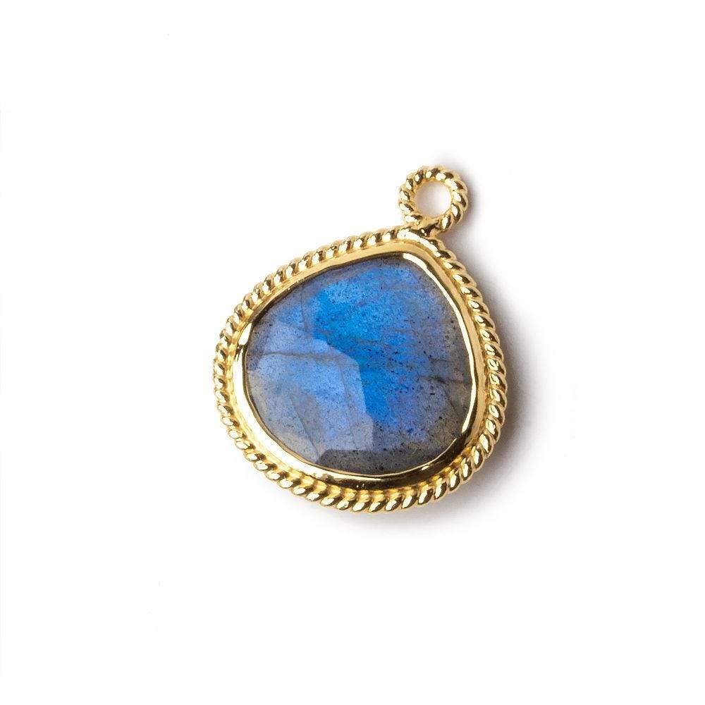 20x17mm Vermeil Rope Bezel Labradorite Faceted Heart Pendant 1 piece - Beadsofcambay.com