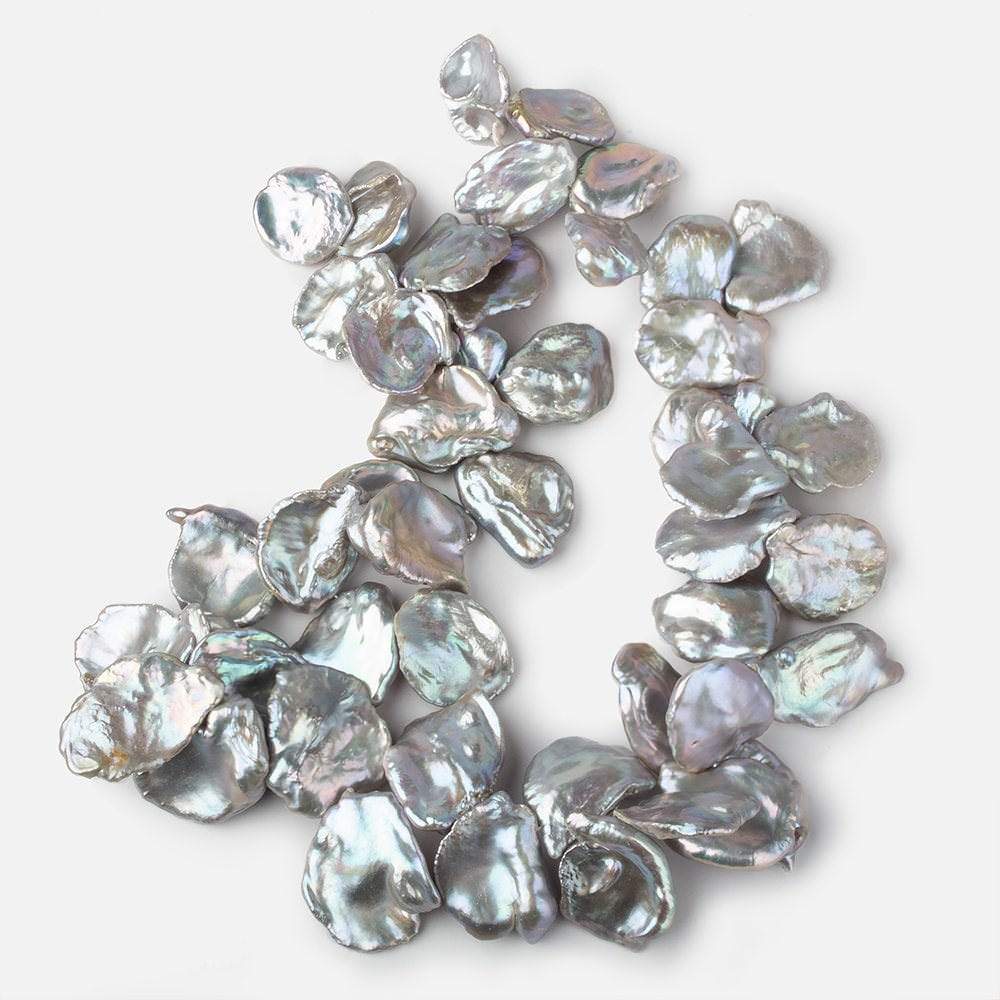 20x19-30x26mm Silver Peacock Ultra Keshi Freshwater Pearls 18 inch 47 pcs AAA - Beadsofcambay.com
