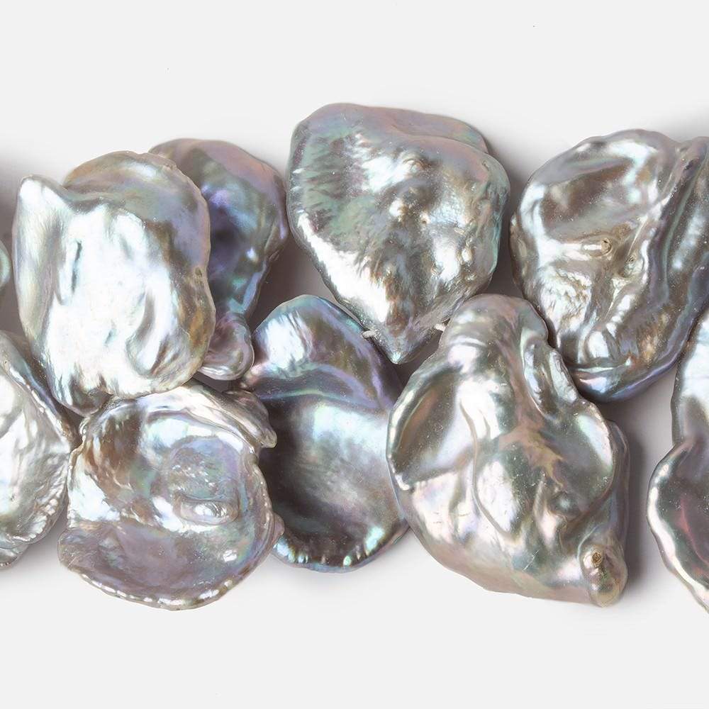 20x19-30x26mm Silver Peacock Ultra Keshi Freshwater Pearls 18 inch 47 pcs AAA - Beadsofcambay.com