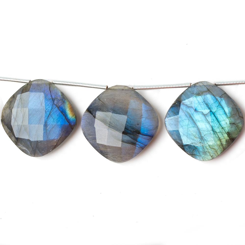 20x20mm Labradorite corner drilled faceted pillow beads 5 inch 6 pieces A - Beadsofcambay.com