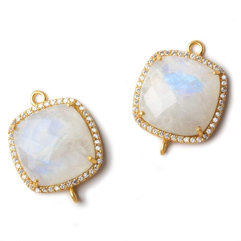 20x20mm Vermeil CZ Bezel Rainbow Moonstone Pillow Connector 1 piece - Beadsofcambay.com