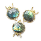 20x23mm Gold Bezel CZ & Labradorite Oval Modified East West Connector 1 focal bead - Beadsofcambay.com