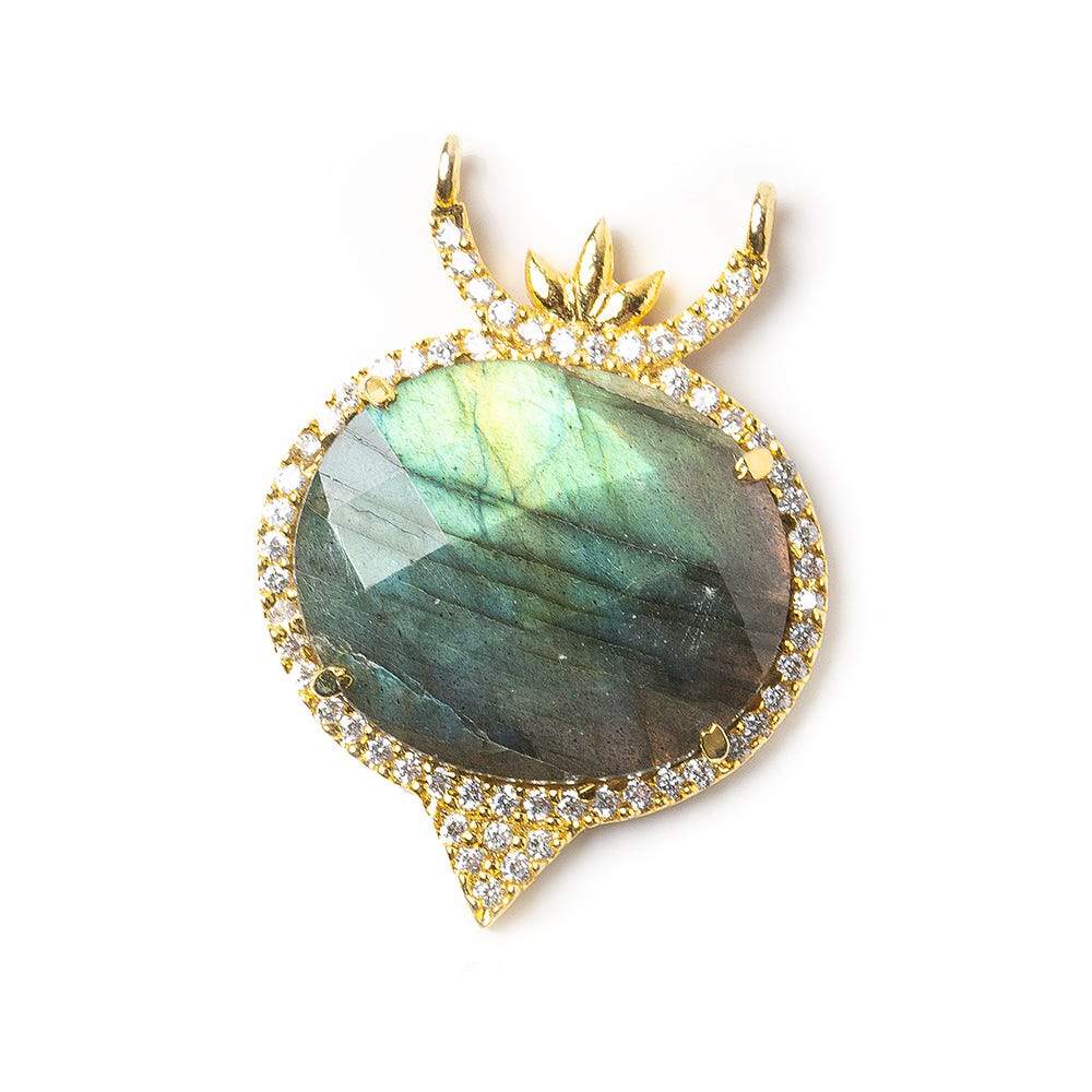 20x23mm Gold Bezel CZ & Labradorite Oval Modified East West Connector 1 focal bead - Beadsofcambay.com