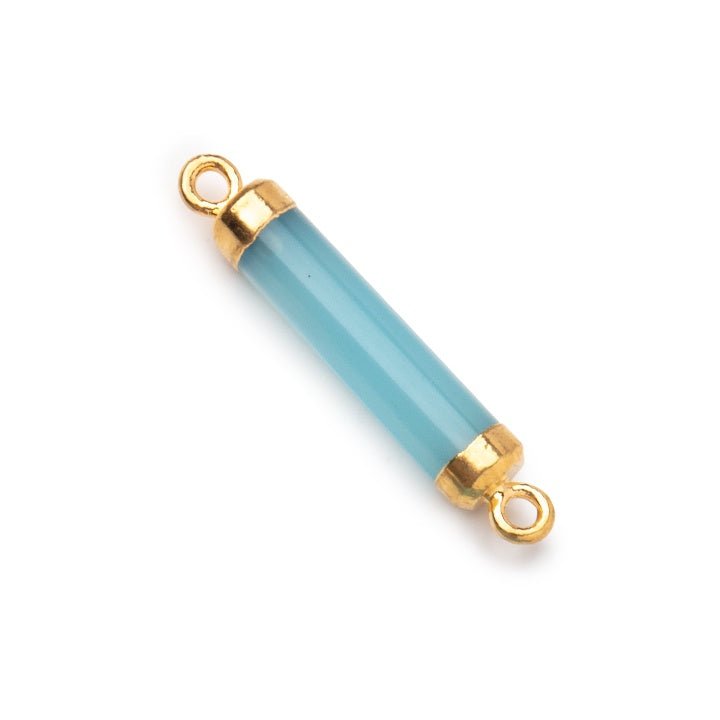 20x4.5mm Gold Leafed Blue Chalcedony Tube Focal Connector 1 piece - Beadsofcambay.com