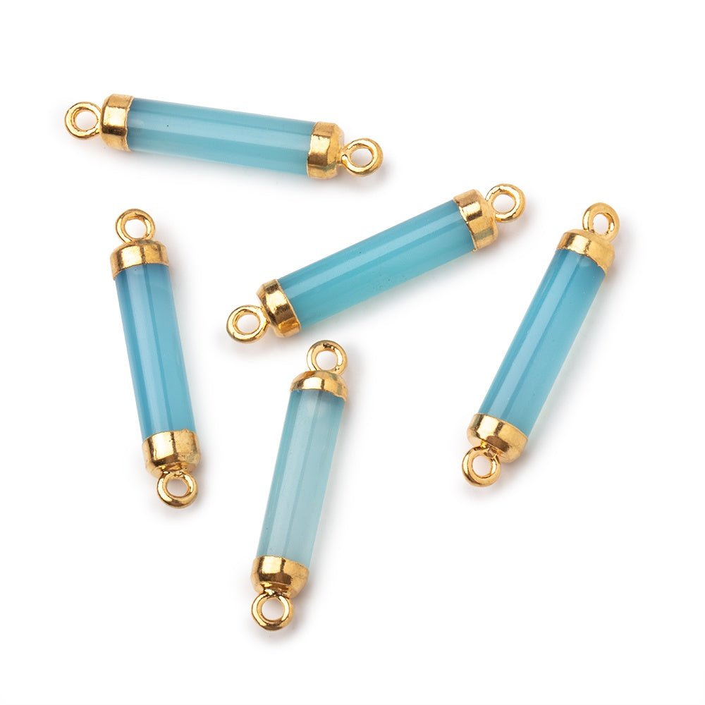 20x4.5mm Gold Leafed Blue Chalcedony Tube Focal Connector 1 piece - Beadsofcambay.com