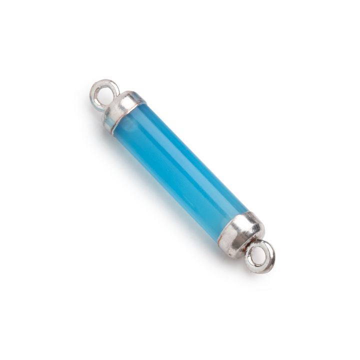 20x4.5mm Silver Leafed Blue Chalcedony Tube Focal Connector 1 piece - Beadsofcambay.com