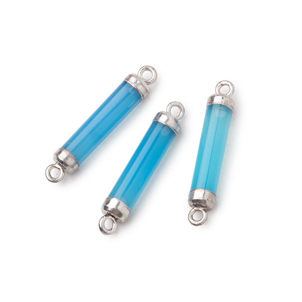 20x4.5mm Silver Leafed Blue Chalcedony Tube Focal Connector 1 piece - Beadsofcambay.com