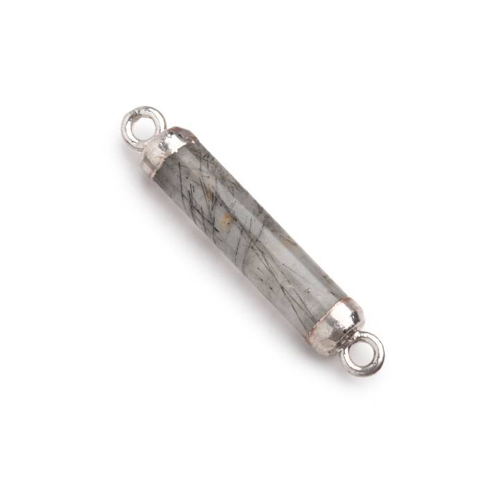 20x4.5mm Silver Leafed Tourmalinated Quartz Tube Focal Connector 1 piece - Beadsofcambay.com