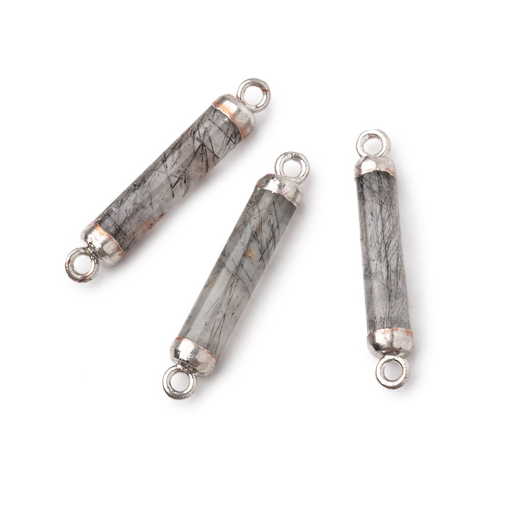 20x4.5mm Silver Leafed Tourmalinated Quartz Tube Focal Connector 1 piece - Beadsofcambay.com