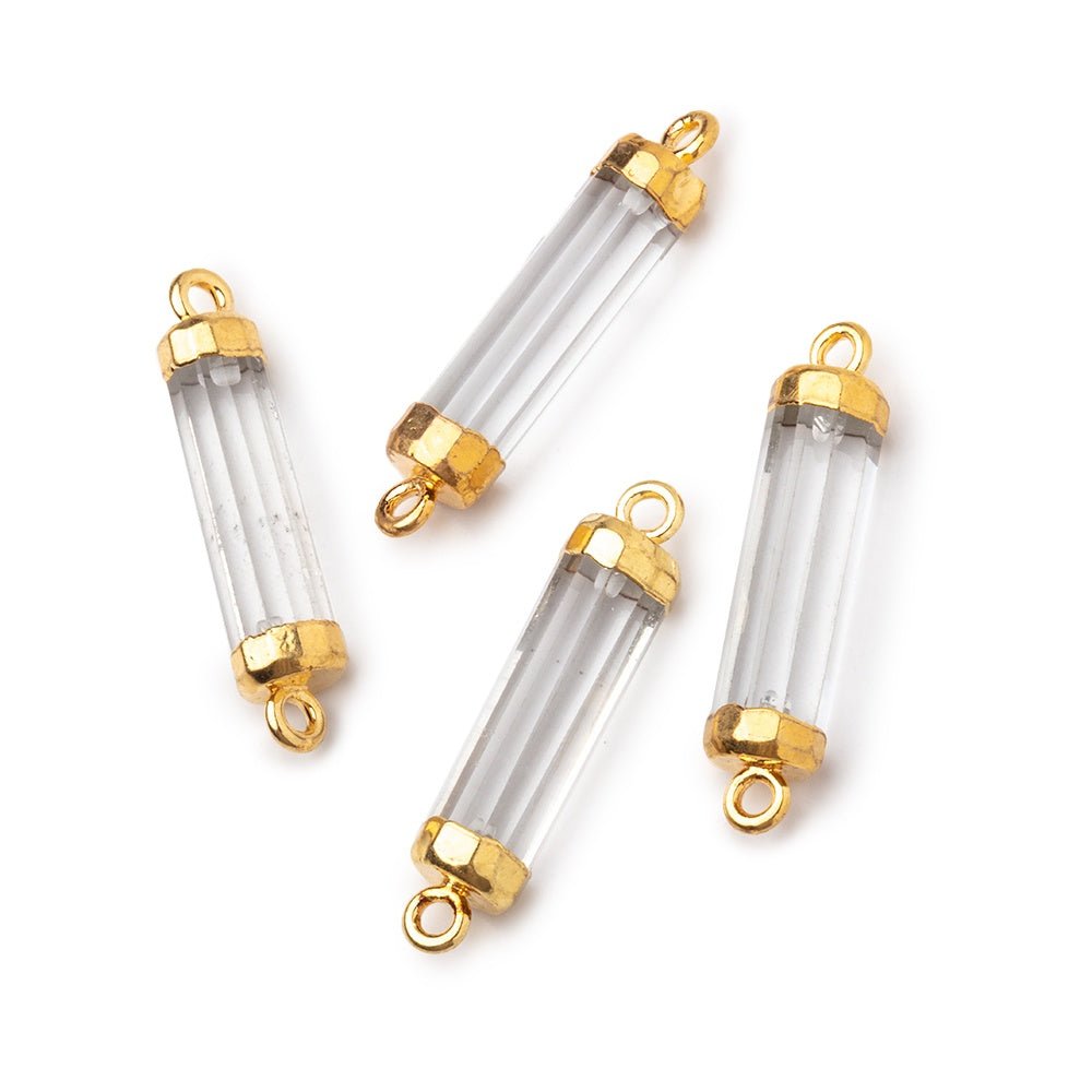 20x5mm Gold Leafed Crystal Quartz Tube Focal Connector 1 piece - Beadsofcambay.com
