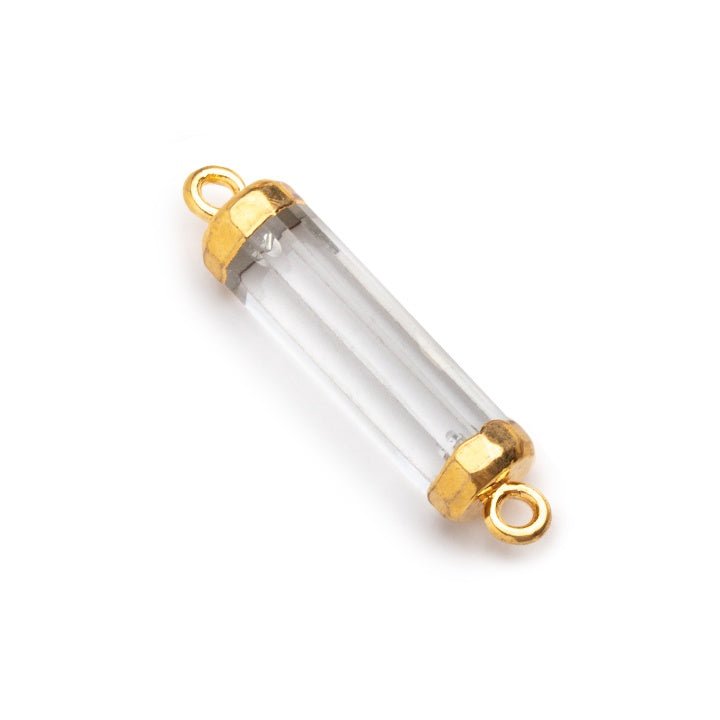 20x5mm Gold Leafed Crystal Quartz Tube Focal Connector 1 piece - Beadsofcambay.com