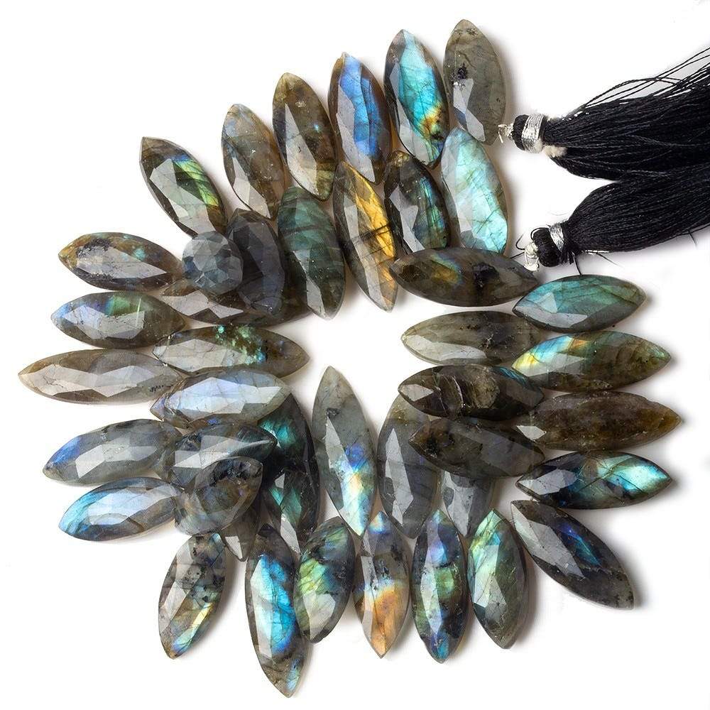 20x9-30x9mm Labradorite faceted marquise beads 7 inch 40 pieces - Beadsofcambay.com